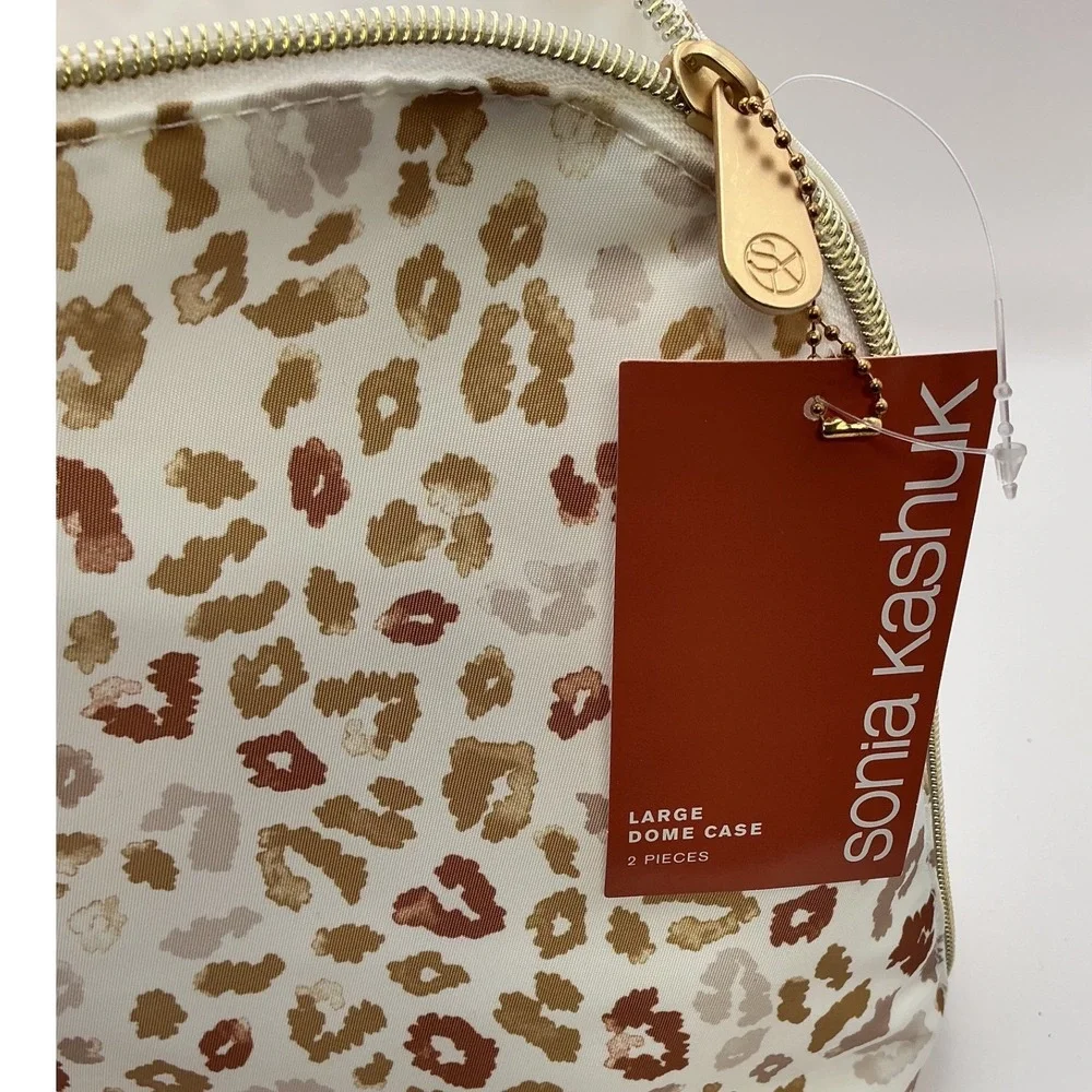 Sonia Kashuk Large Dome Case 2 Piece Leopard Print‎ Makeup Bag Organizer